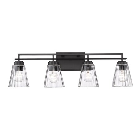Z-Lite Lyna Vanity, 4-Light, 30.5 In.W x 6.5 In.L x 9 In.H, Matte Black/Clear 823-4V-MB